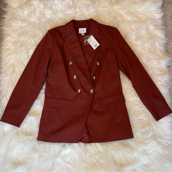 NWT Nine West Chestnut Lined Double Breasted Blazer & Cropped Wide Pants Suit - Picture 13 of 16